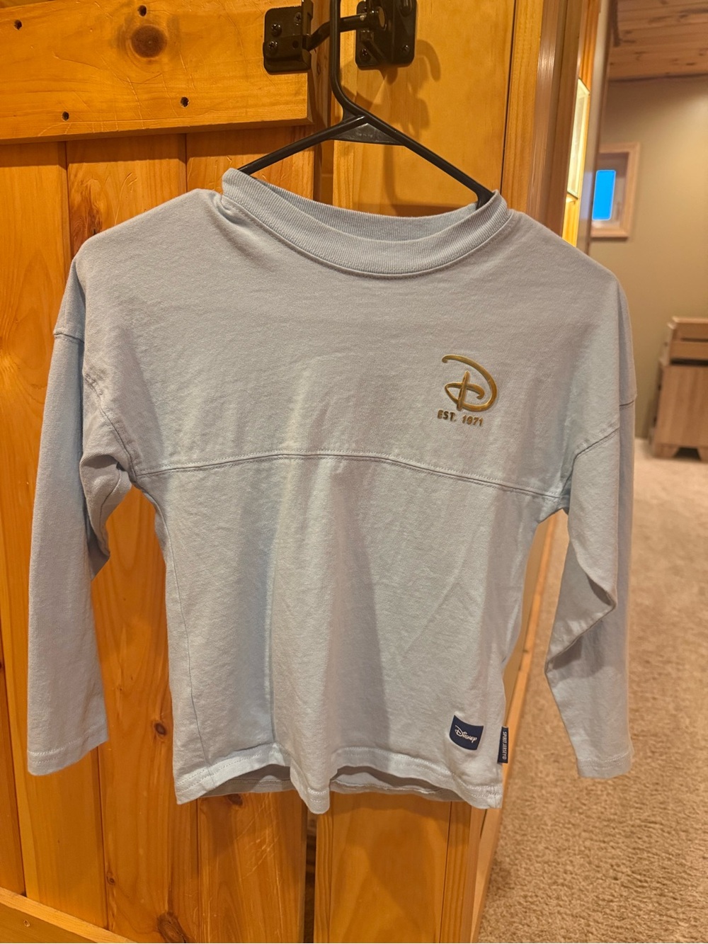 Disney Pale Blue Long Sleeve Tee with Gold Logo